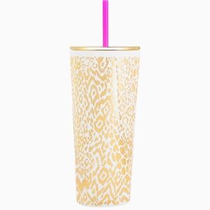 Lilly Pulitzer Gold & White 24oz Tumbler with Straw